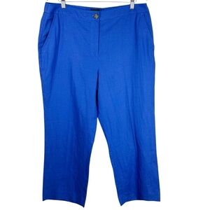 TALBOTS Blue Linen Flat Front Crop Pants Women's Plus Size 14